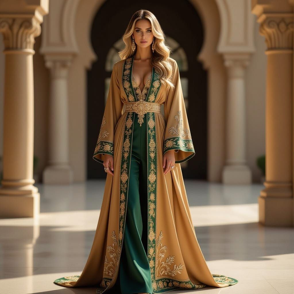 Regal Woman in Modern Luxury Abaya: High Fashion Photo
