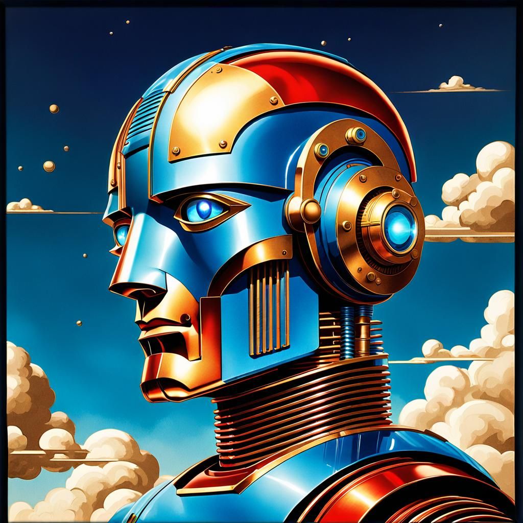 Cyborg Robot Man in 1930s Art Deco Style