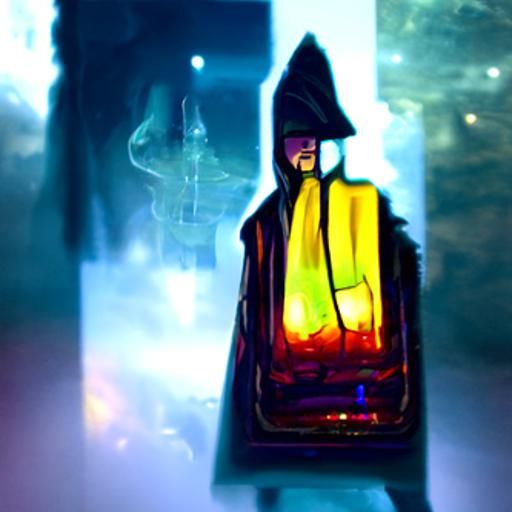Cyberpunk Hermit Tarot Card in Neon Cityscape