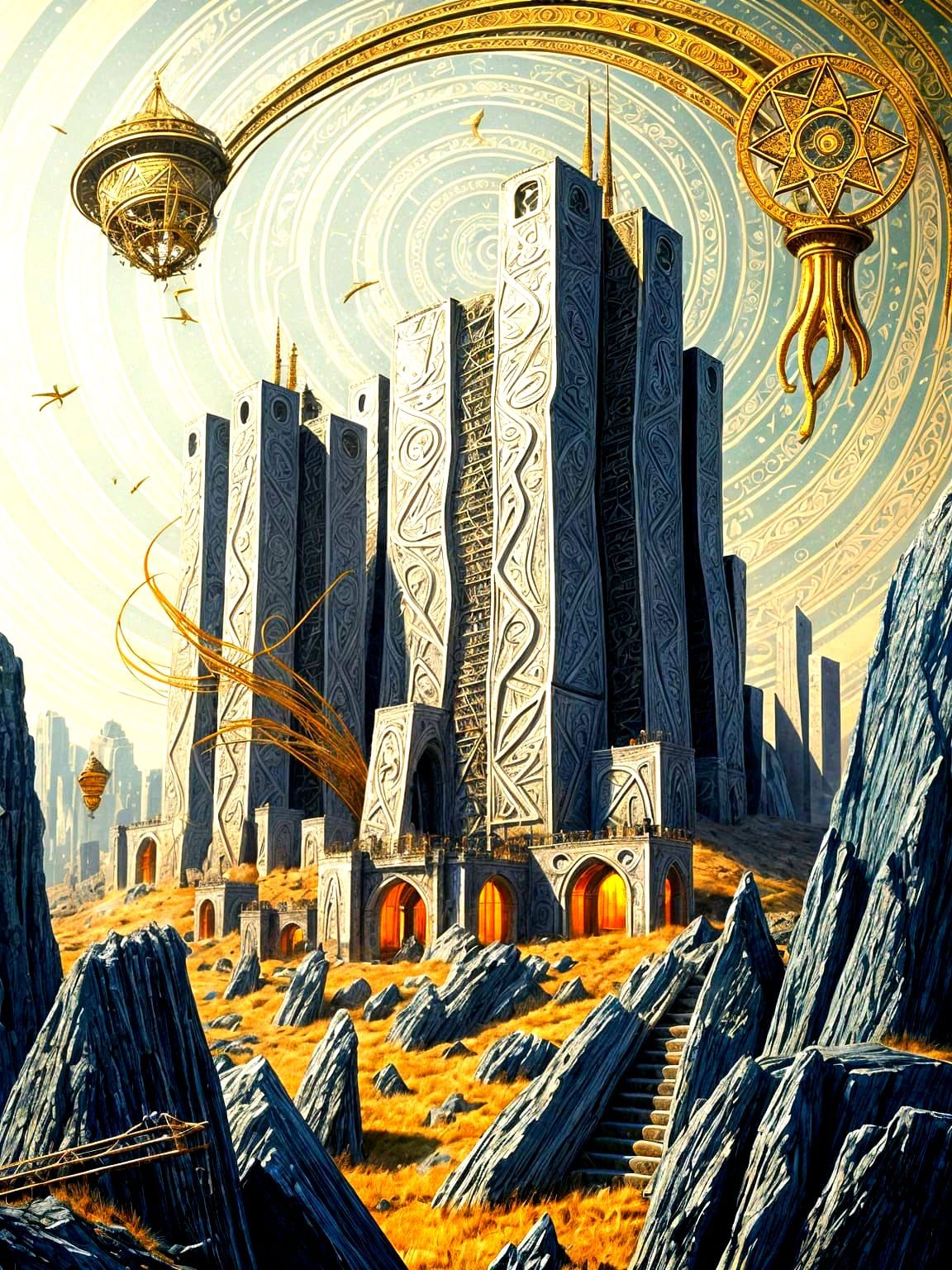 Dreamlike Brutalist Cityscape in Vibrant, Muted Hues