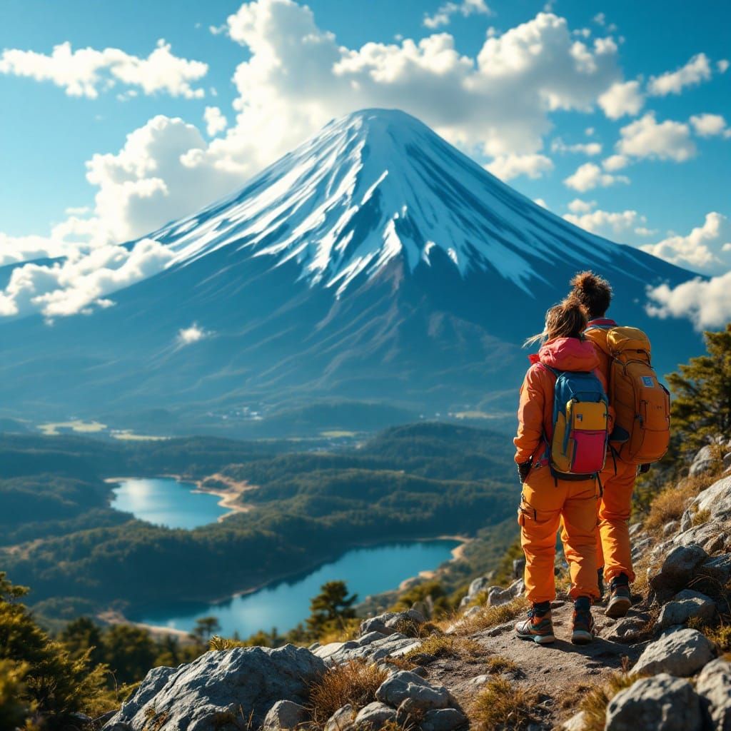 Friends Conquer Mt. Fuji in Vibrant Japanese Landscape