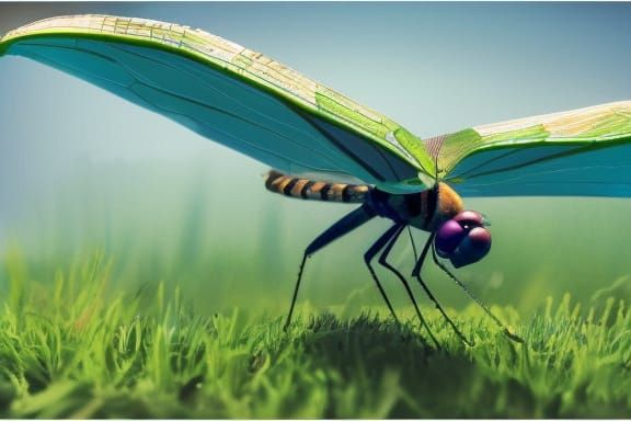 Dragonfly Fighter Flying Over Meadow: Pencil Sketch