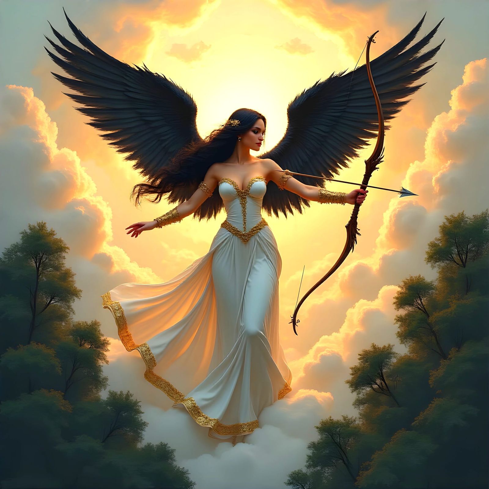 Acrylic Angelic Woman with Wings and Bow and Arrow