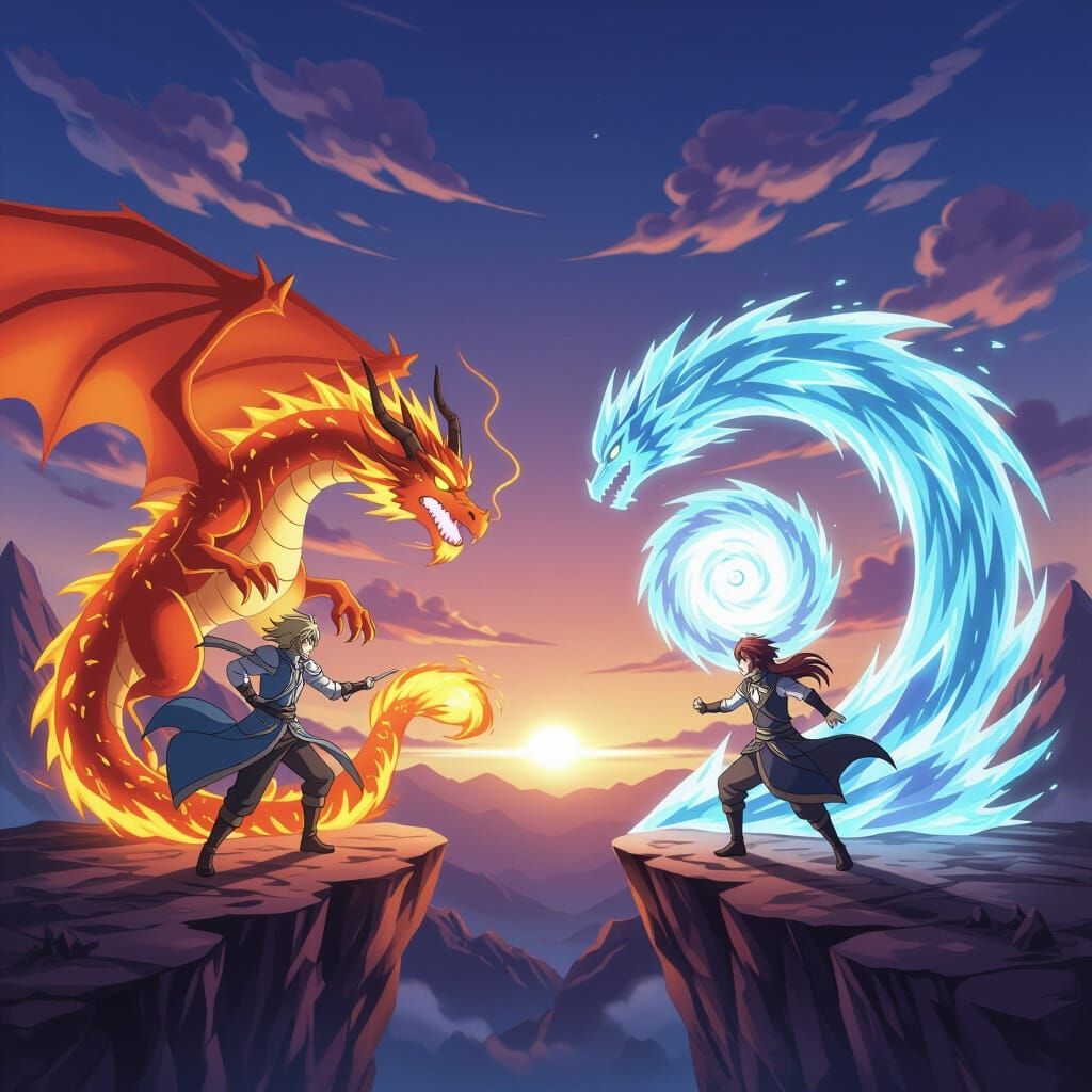 Anime Rivals Clash With Fire Dragon and Ice Vortex