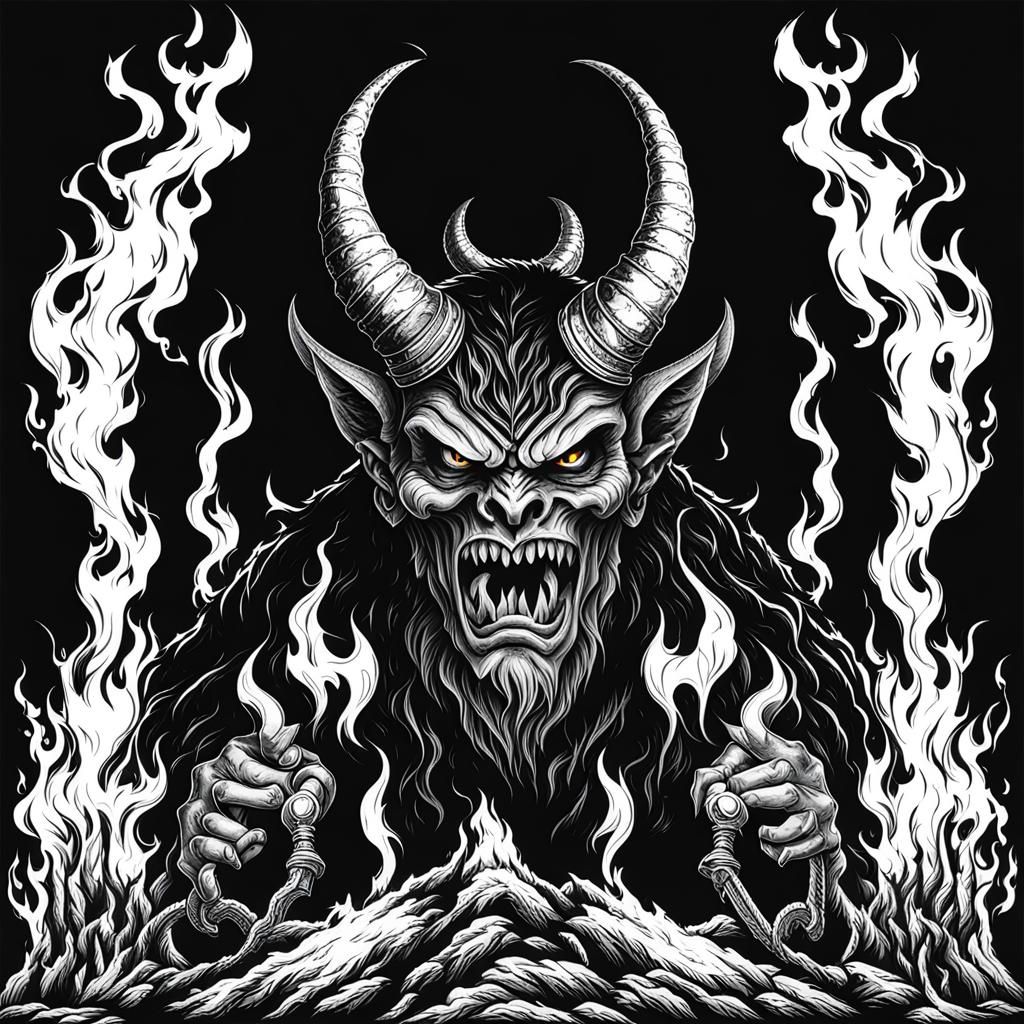 Demonic Devil of the Dark Age in Black and White