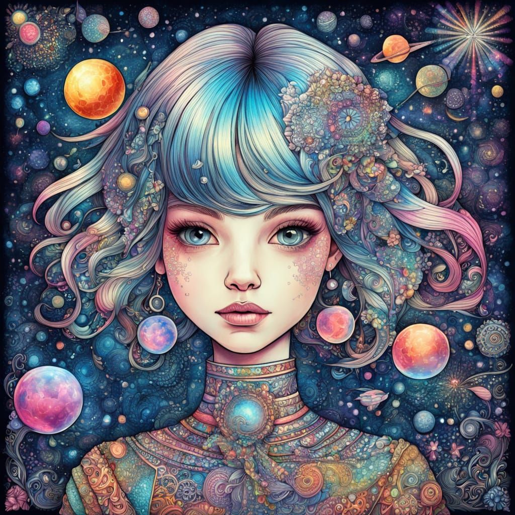 Cosmic Zentangle Goddess in Holographic Astral Colors