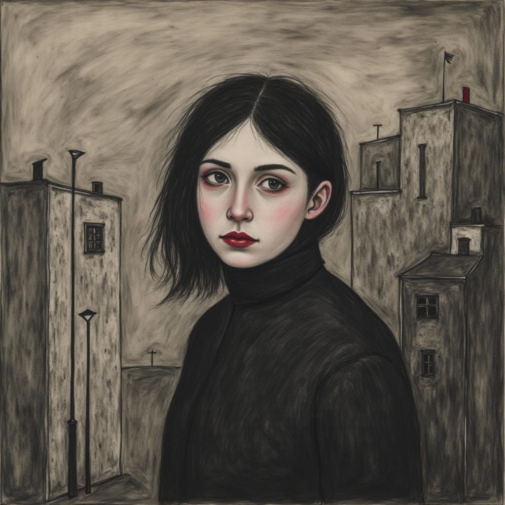 Haunting Portrait of Young Adult in Dark Surrealism Style