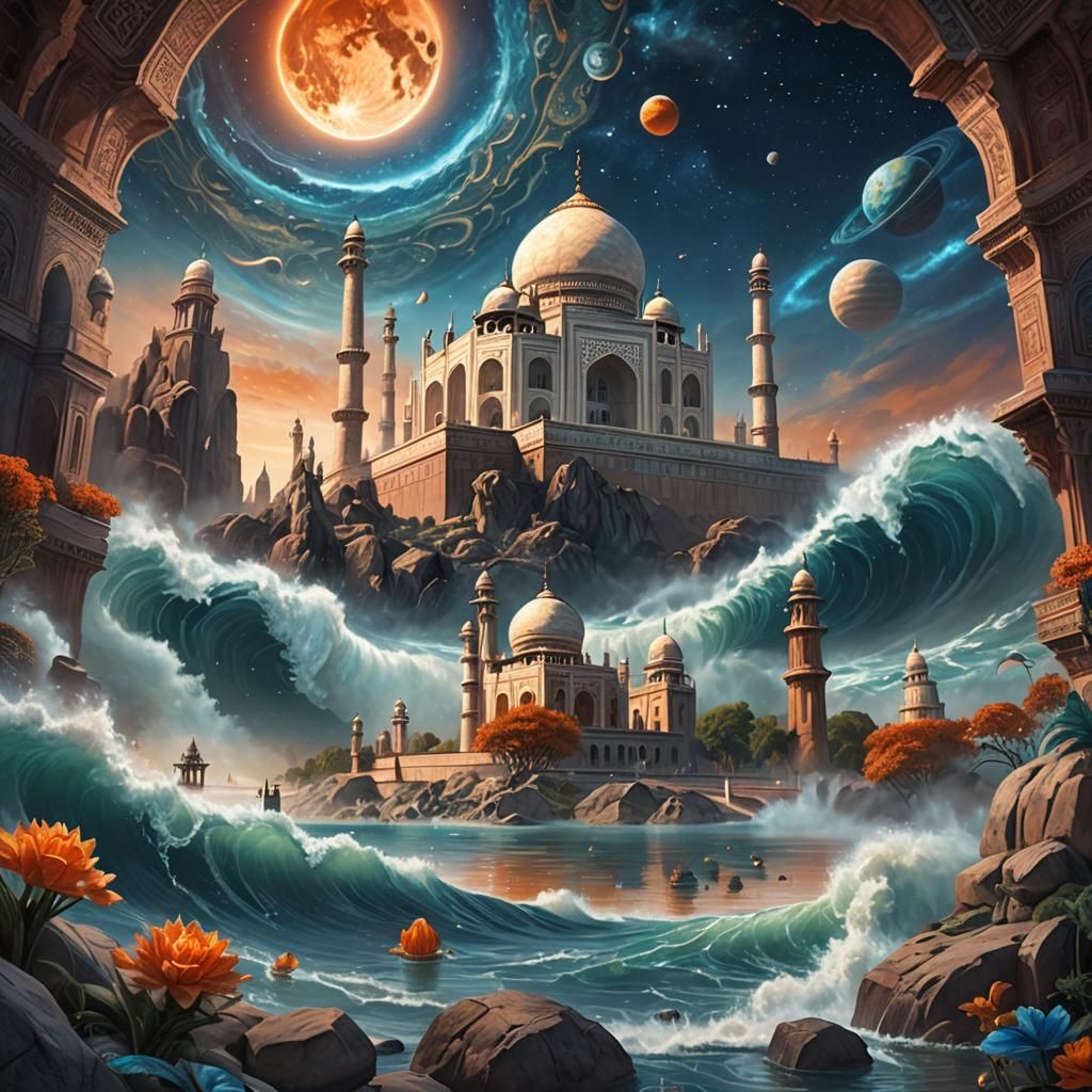 Taj Mahal in Space: Surreal Fantasy Concept Art