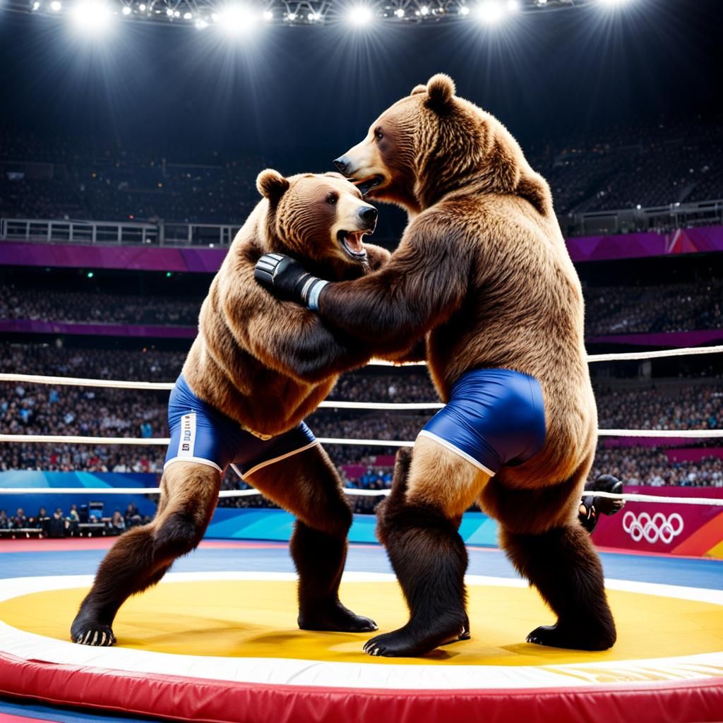 Grizzly Bears Wrestle at the Animal Olympics