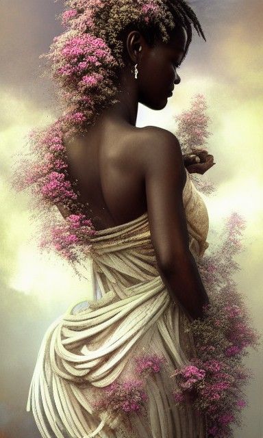 Liberian Goddess with White Pepper Flowers