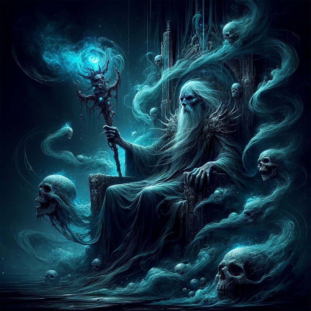 Spectral Sorcerer Throne in Eerie Underworld