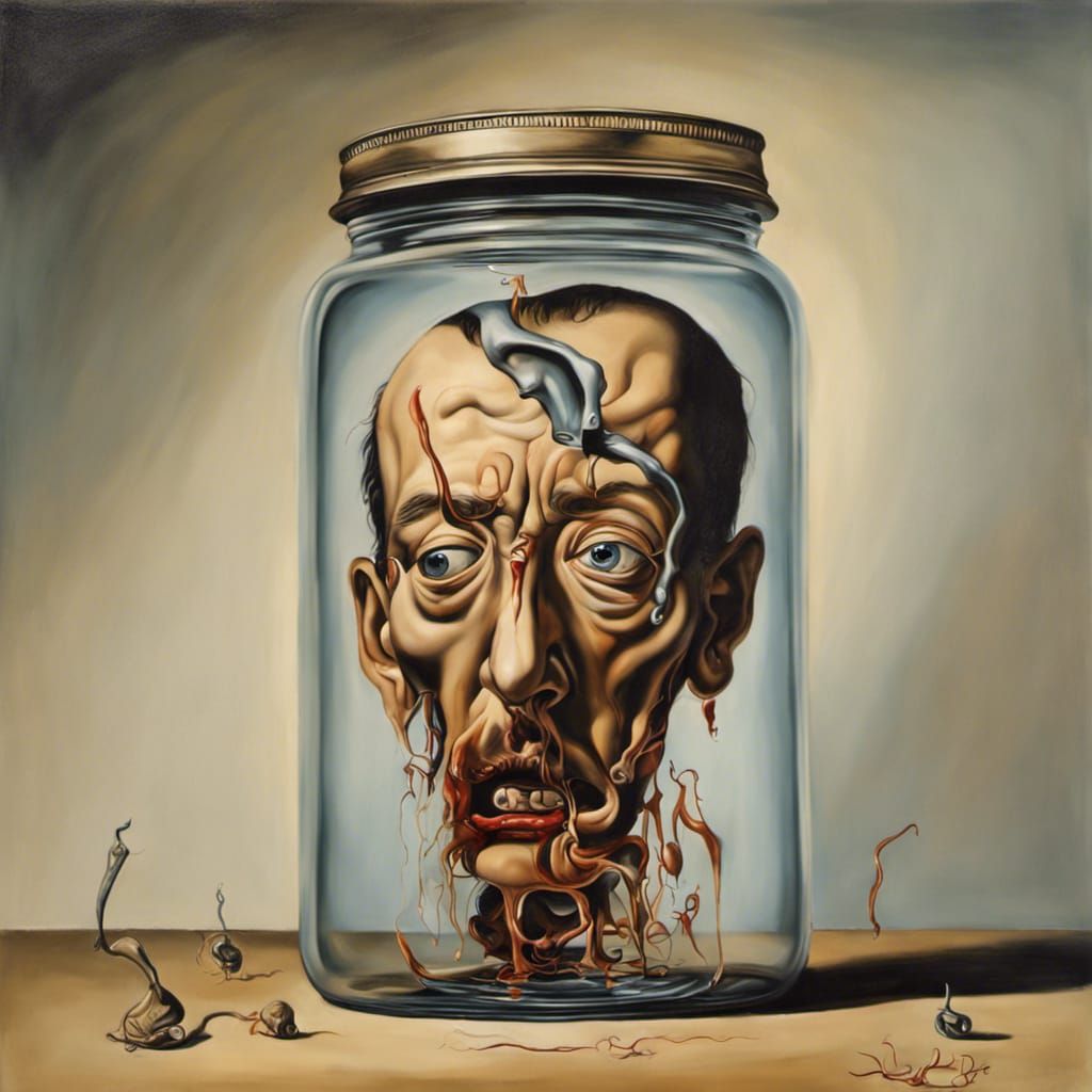 Bottled Agony: Surreal Oil Painting in Dali Style