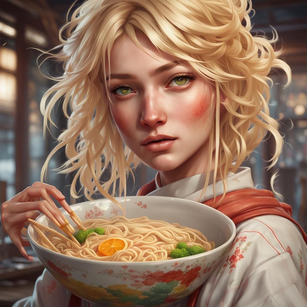 Ramen Girl Portrait in Hyperdetailed Digital Art Style