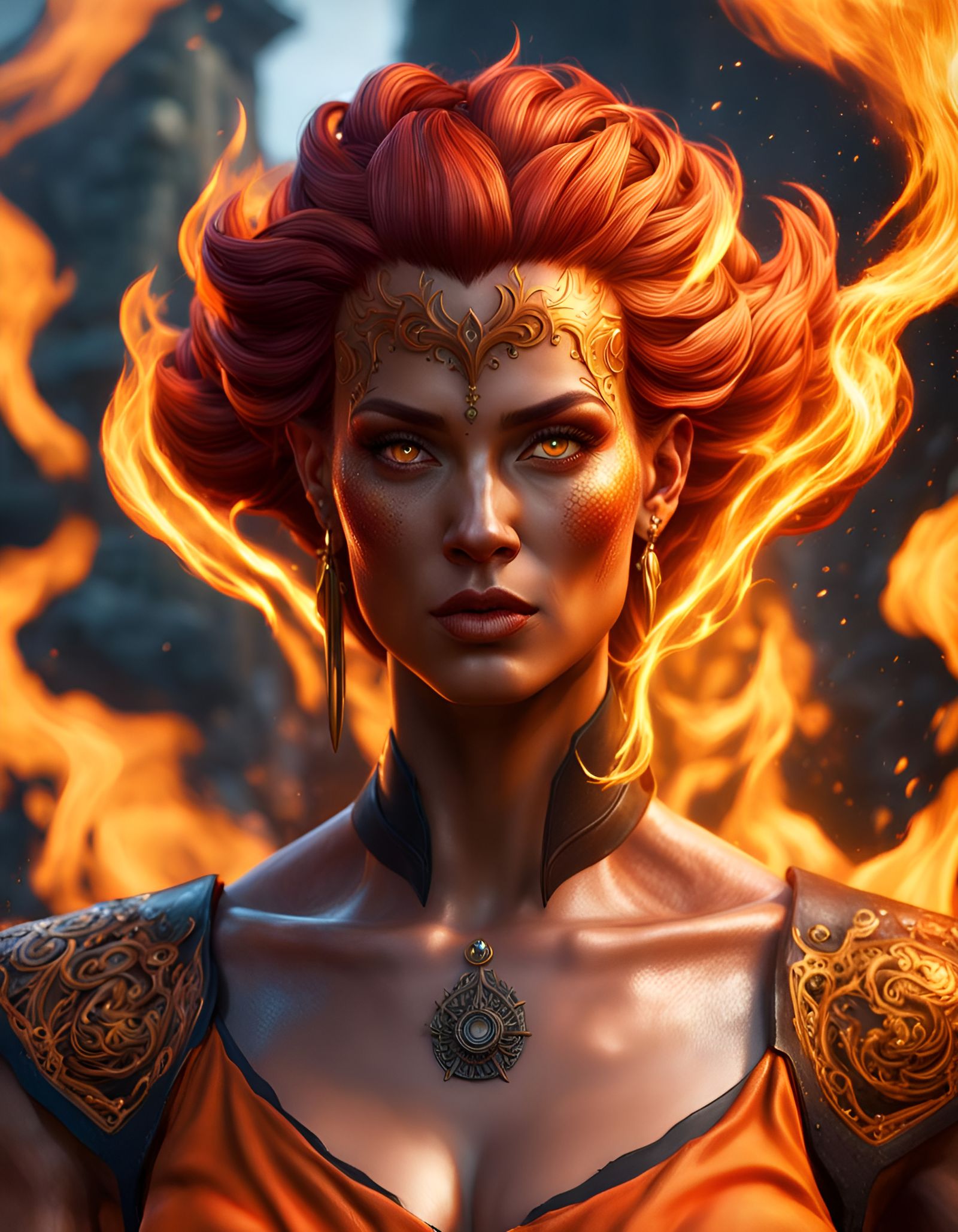 Hyperrealistic Fire Wizard with Flame Hair in 8K