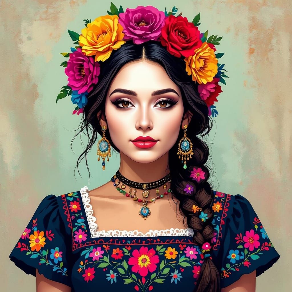 Woman with Colorful Día de los Muertos Face Paint