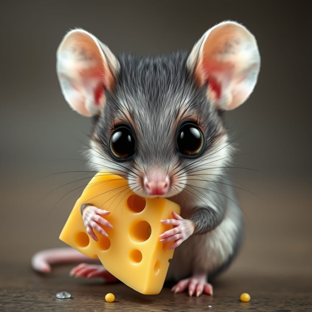 Adorable Baby Mouse with Cheese