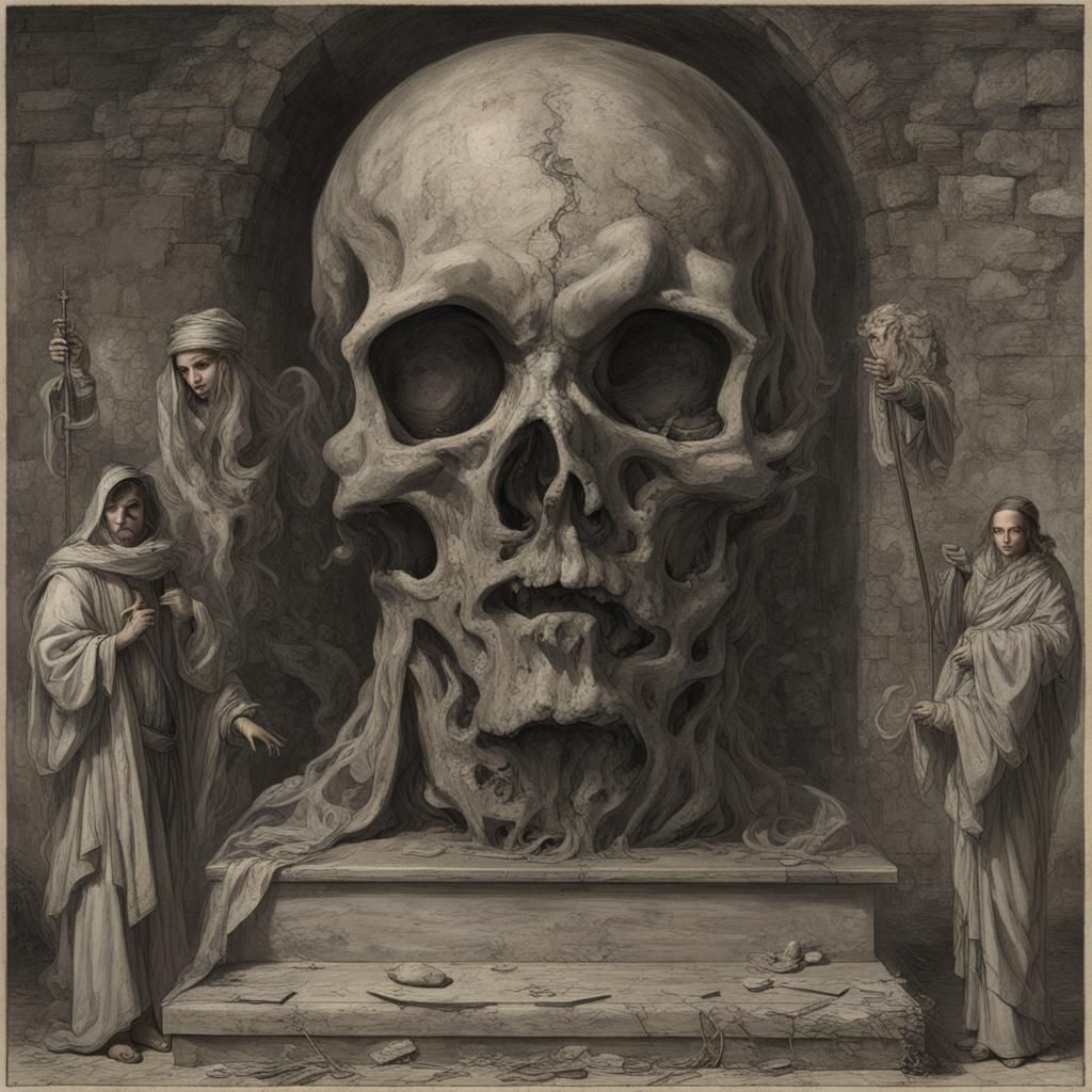 Dark 3D Cinematic Scene: Resurrection Mystery