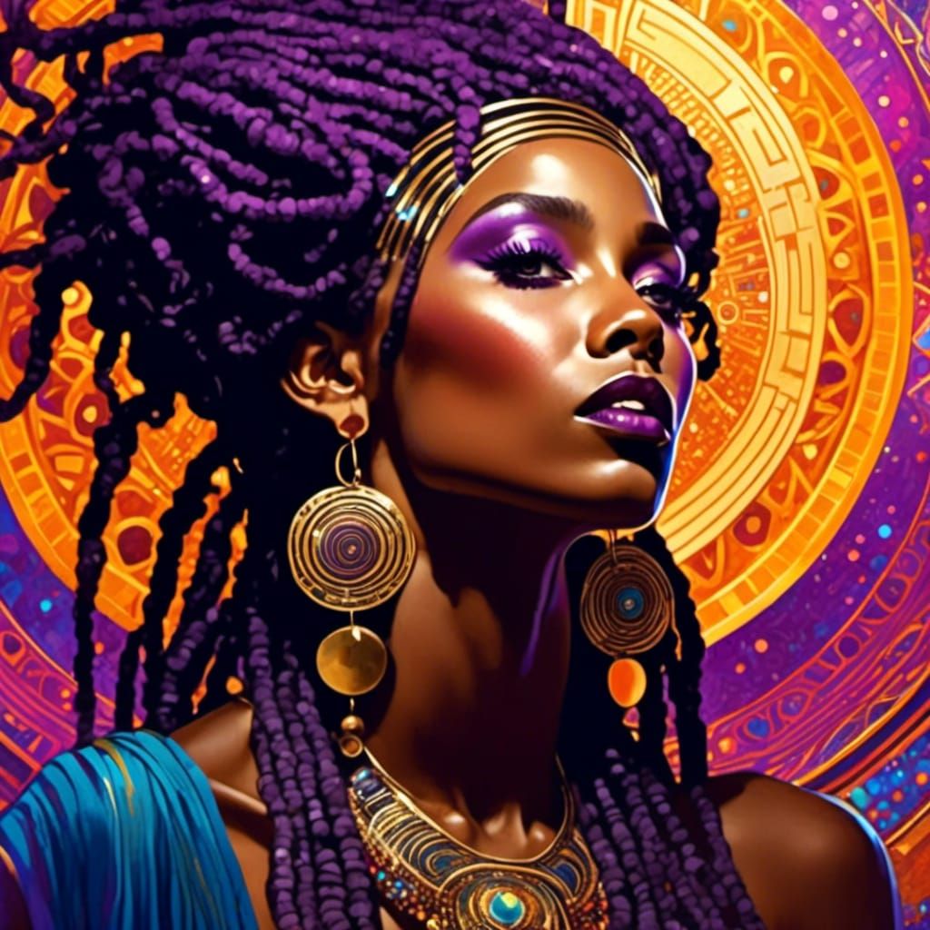 Psychedelic Portrait: African American Woman in Klimt Style