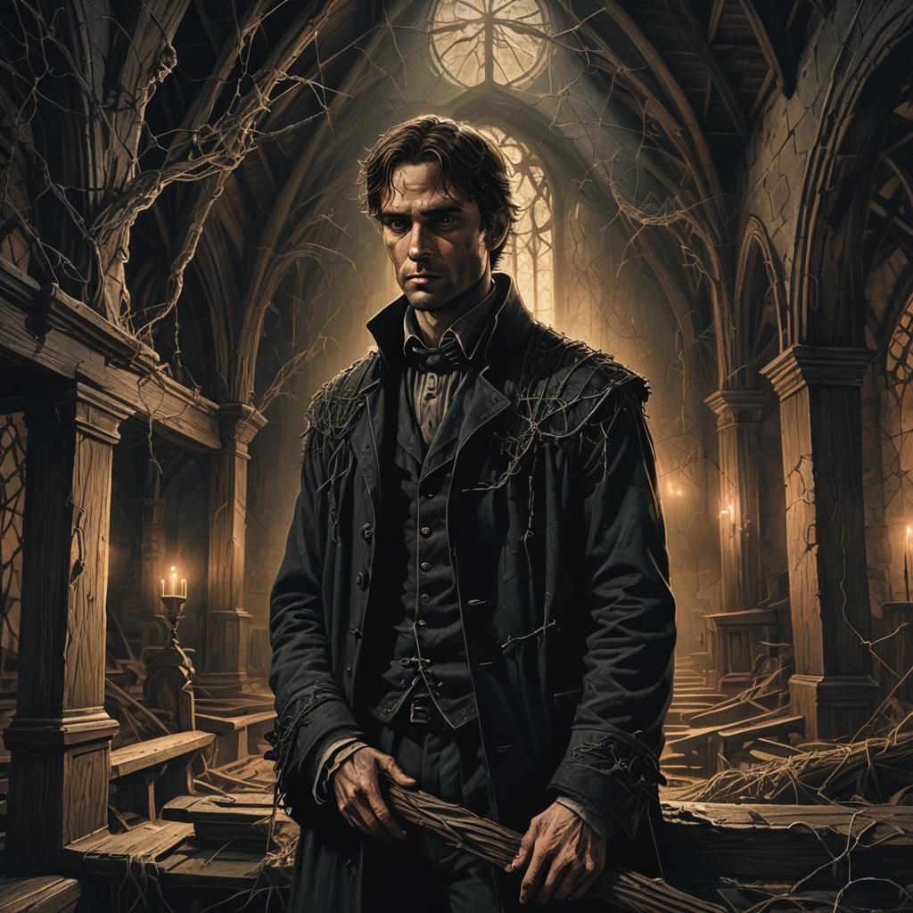 Eerie Church Portrait in Dark Fantasy Style