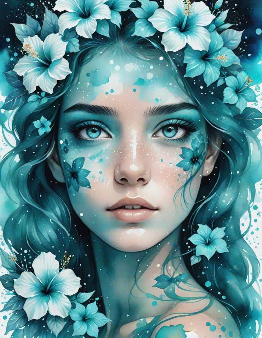 Aquamarine Eyes Surrounded by Turquoise Floral Stars