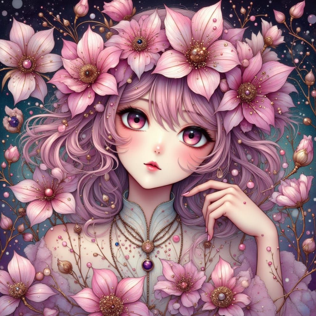 Sakura Blossoms in Earthy, Textured Nouveau Style