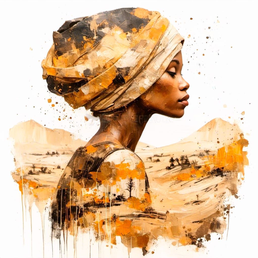 Desert Path: Double Exposure Oil Painting of Woman