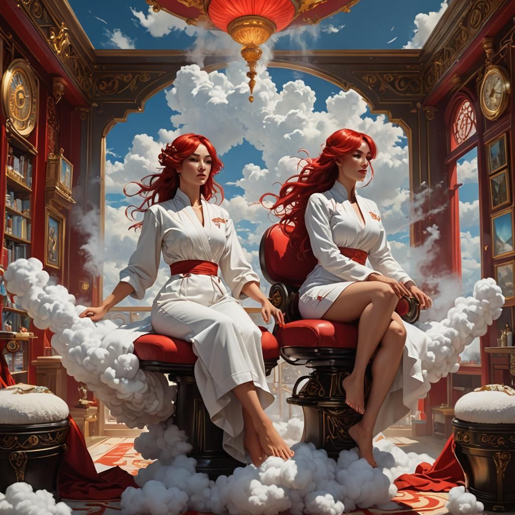Cloud-Seated Women: A Hyperdetailed Artgerm-Style Concept
