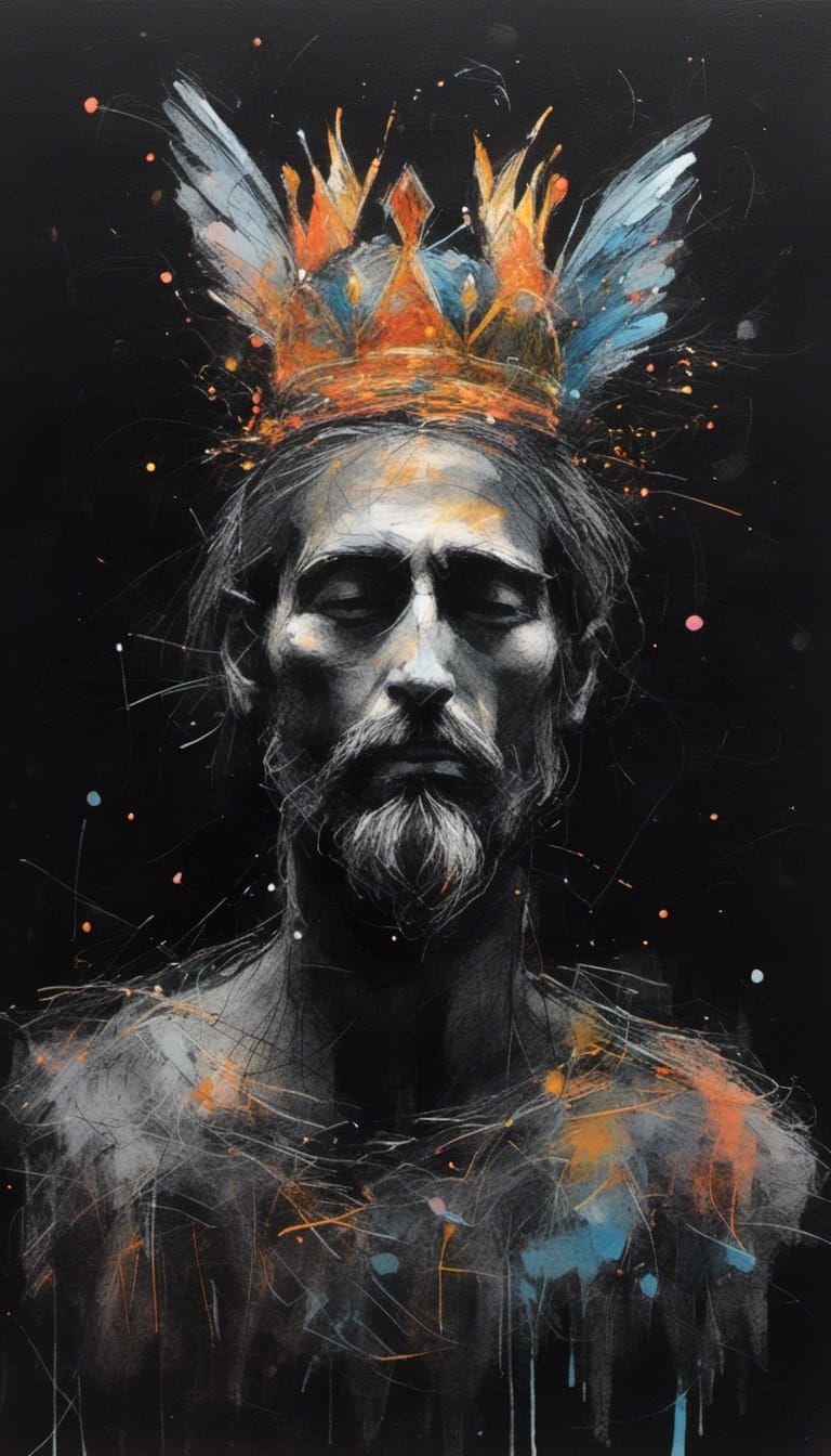 Colorful Fairy Man Portrait in Charcoal and Gouache