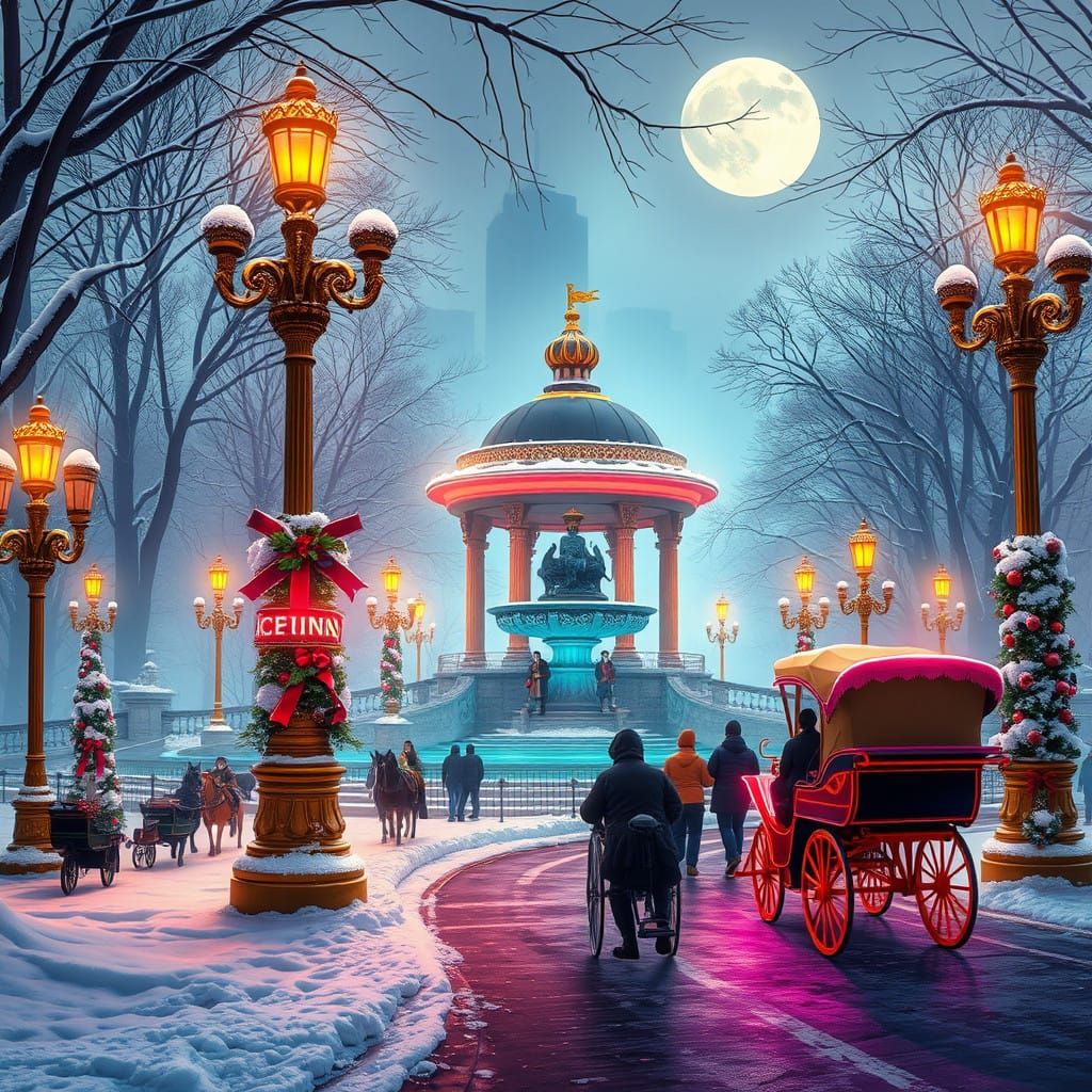 Winter Wonderland in Central Park at Christmas Time in Unrea...