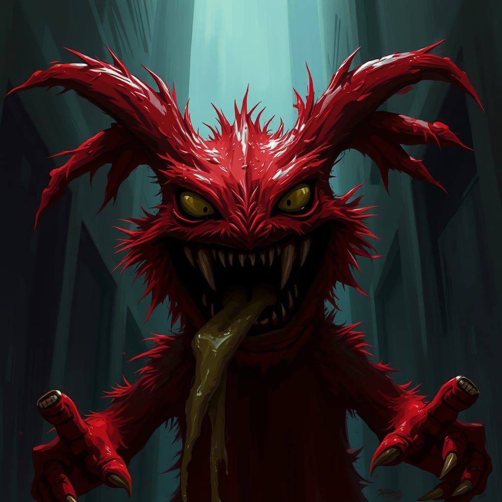 Nightmarish Elmo in Dark Fantasy Style