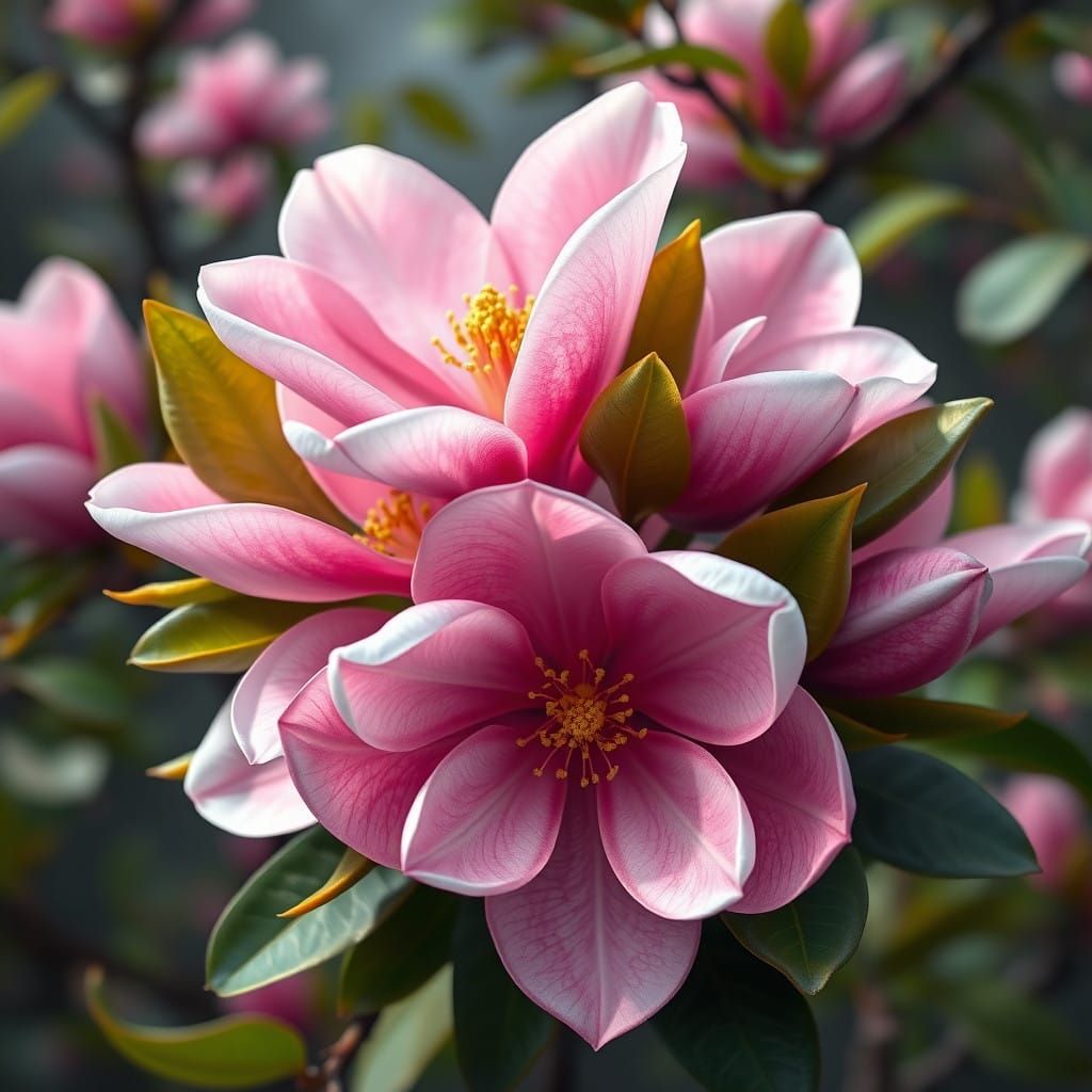Ethereal Magnolia Blossom Bouquet in Vibrant, Dreamlike Colo...