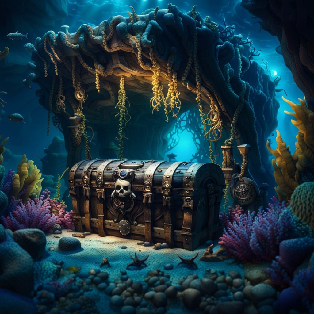 Photorealistic Underwater Cave with Pirate Treasure