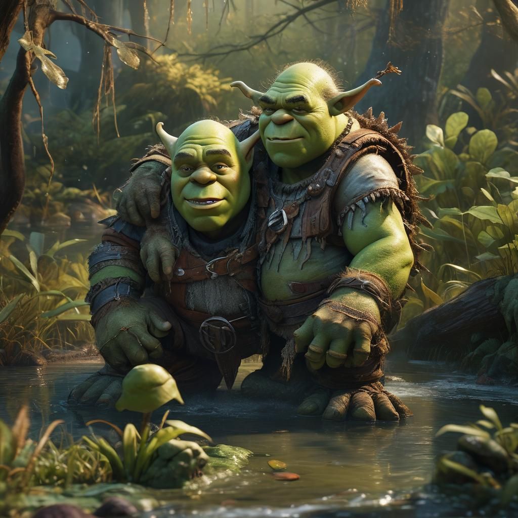 Shrek and Grumpy Dwarf Hybrid in Watercolor