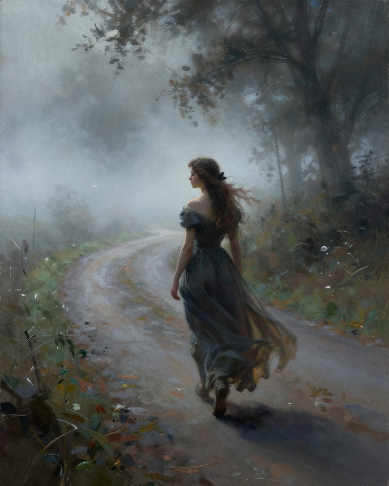 Woman in Mist: Goya-Inspired Fantasy Sketch