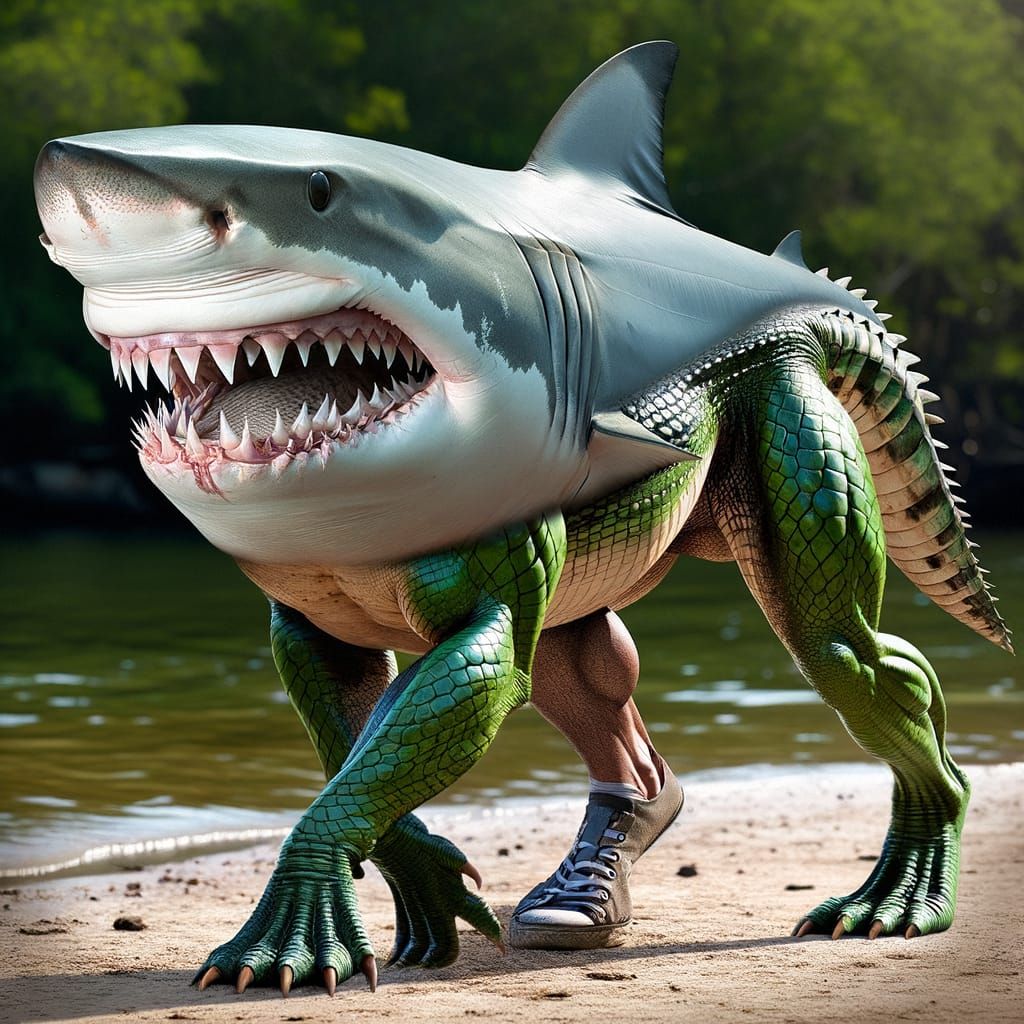 Surreal Hybrid Creature Emerges from Swampy Depths