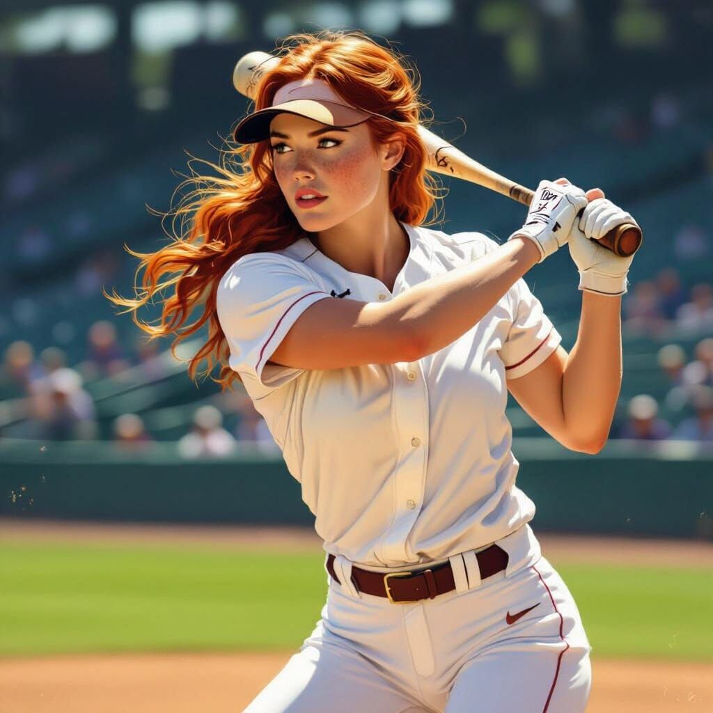 Red-Haired Baseball Player in Dramatic Action