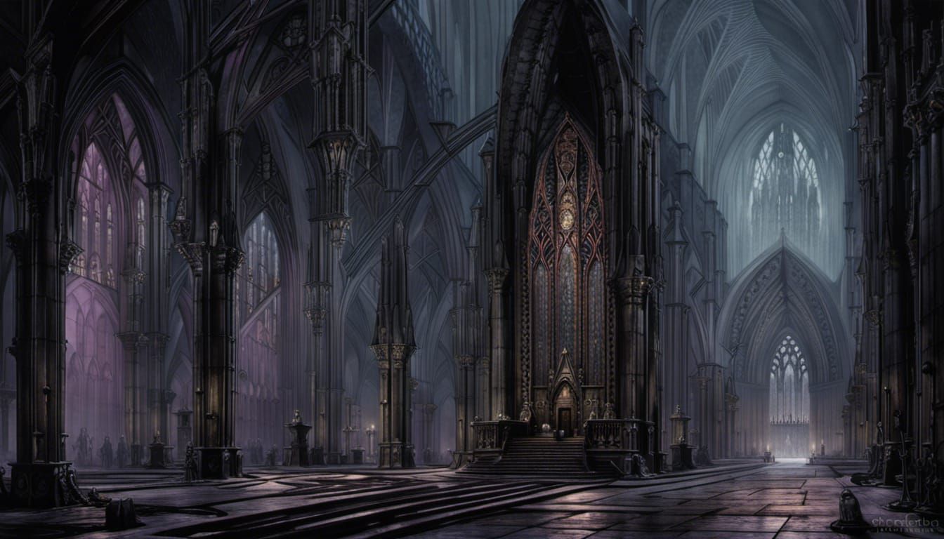 Dark Gothic Cathedral Concept Art at Midnight
