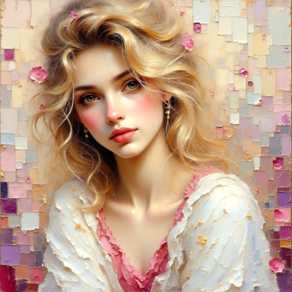 Ethereal Impressionistic Portrait with Metallic Textures