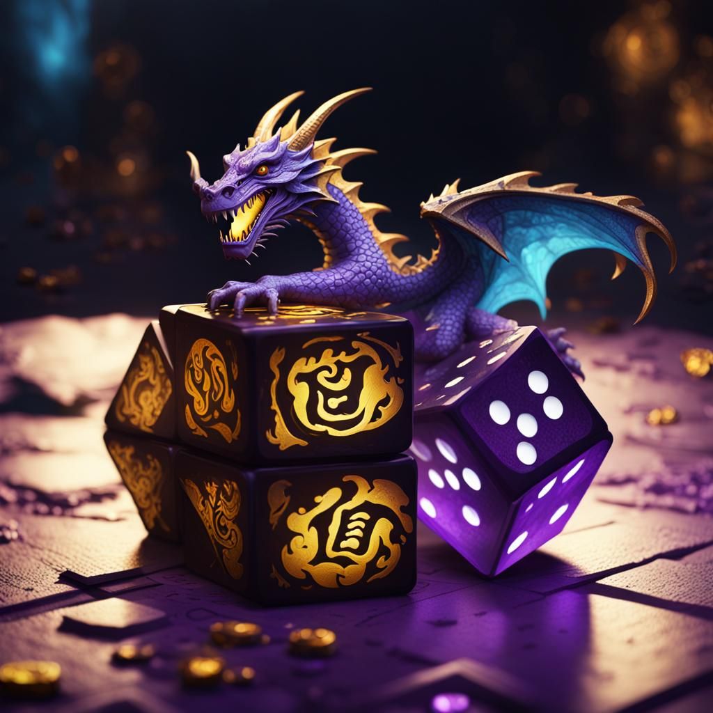 Dragon Rolls Dice: Dark Fantasy Art in 8k
