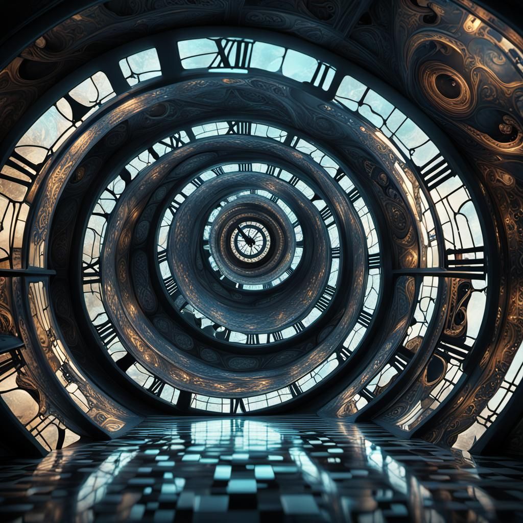 Surreal Time Tunnel with Morphing Clocks
