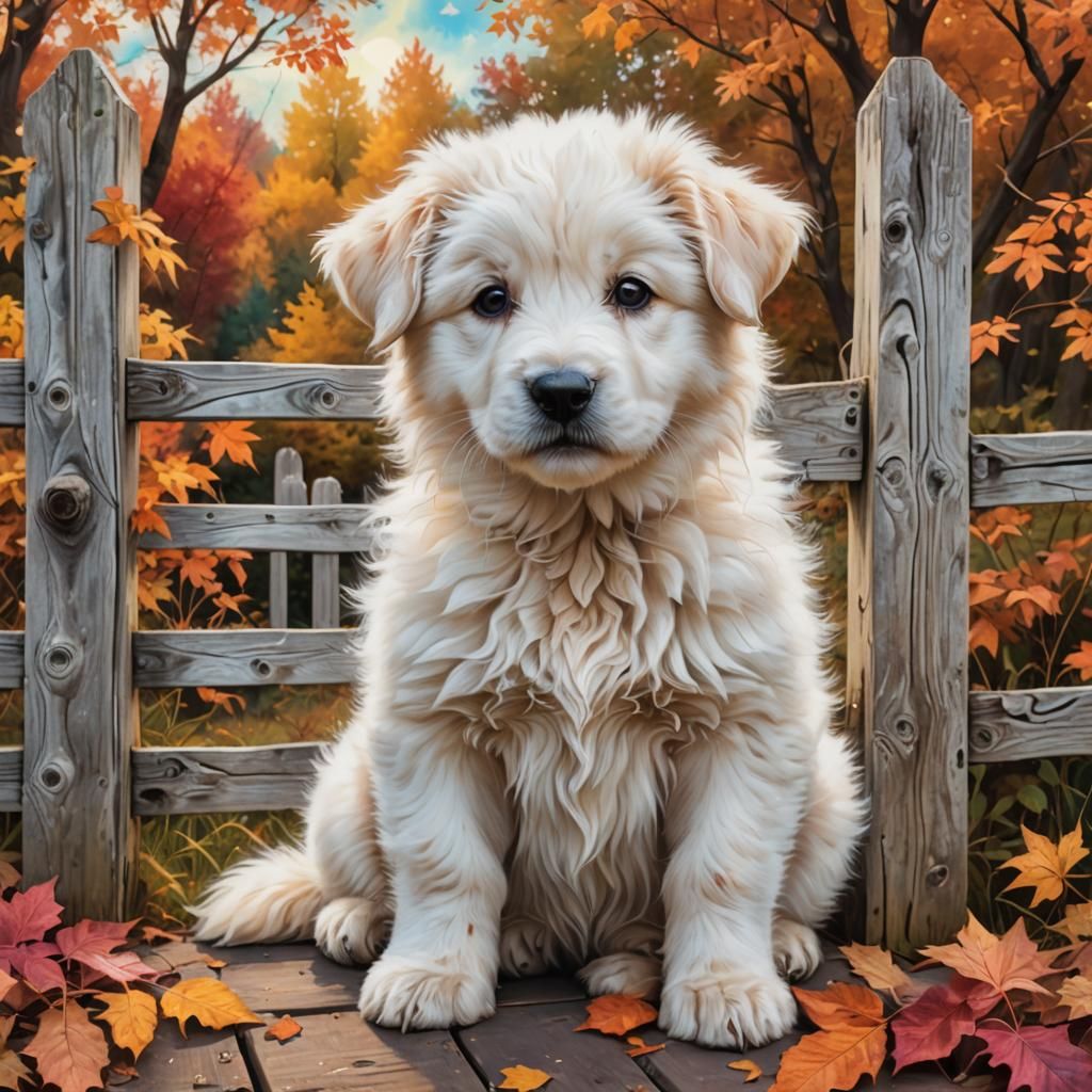 Cute Puppy in Fall Foliage: Astral Illustration