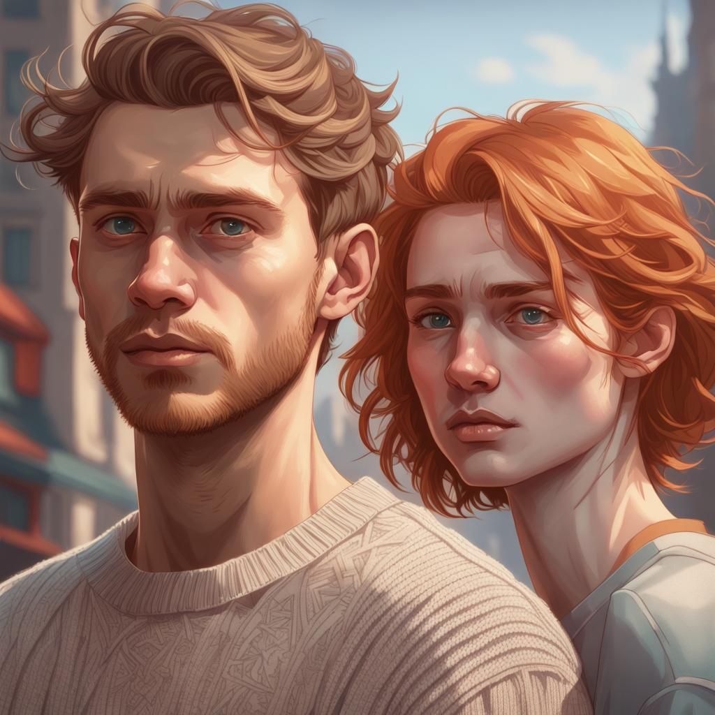 Intricate Portrait of a Man and Woman in Digital Art
