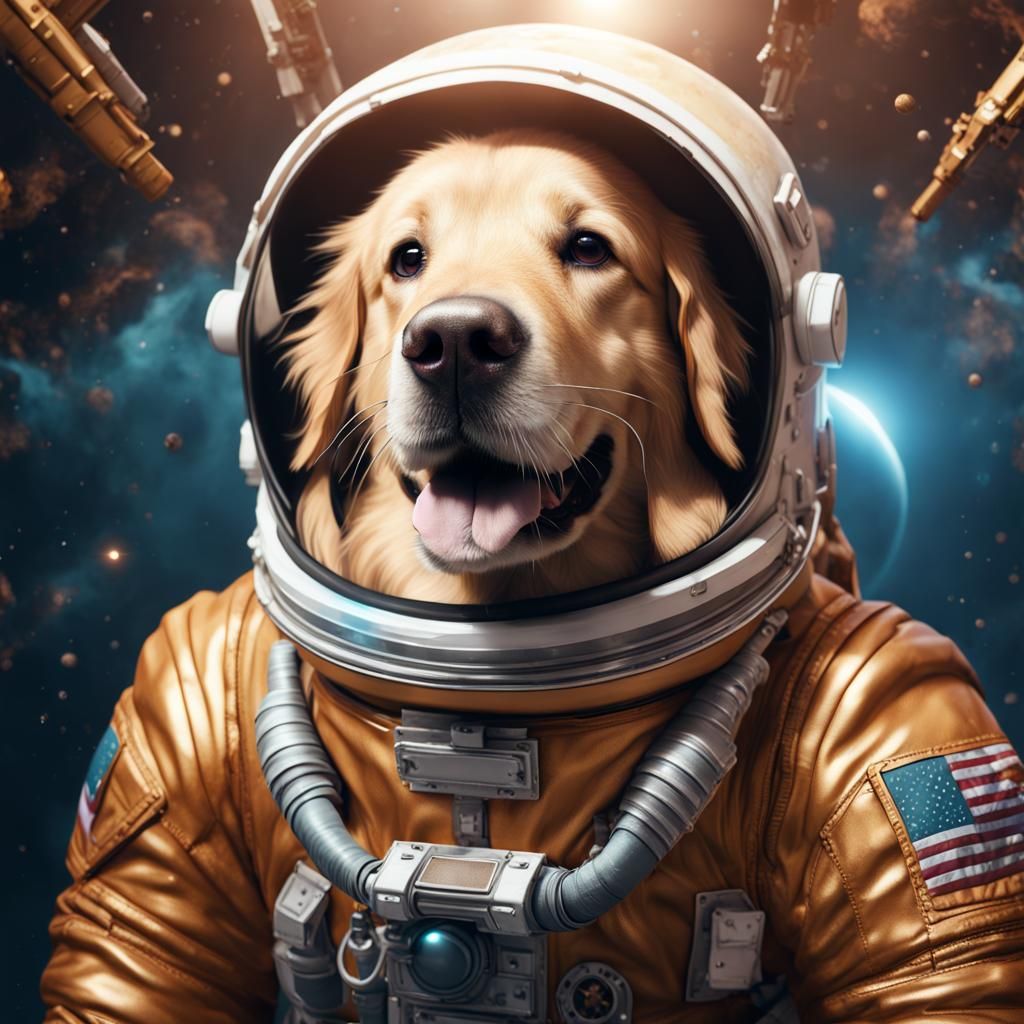 Golden Retriever Astronaut in Detailed Matte Painting