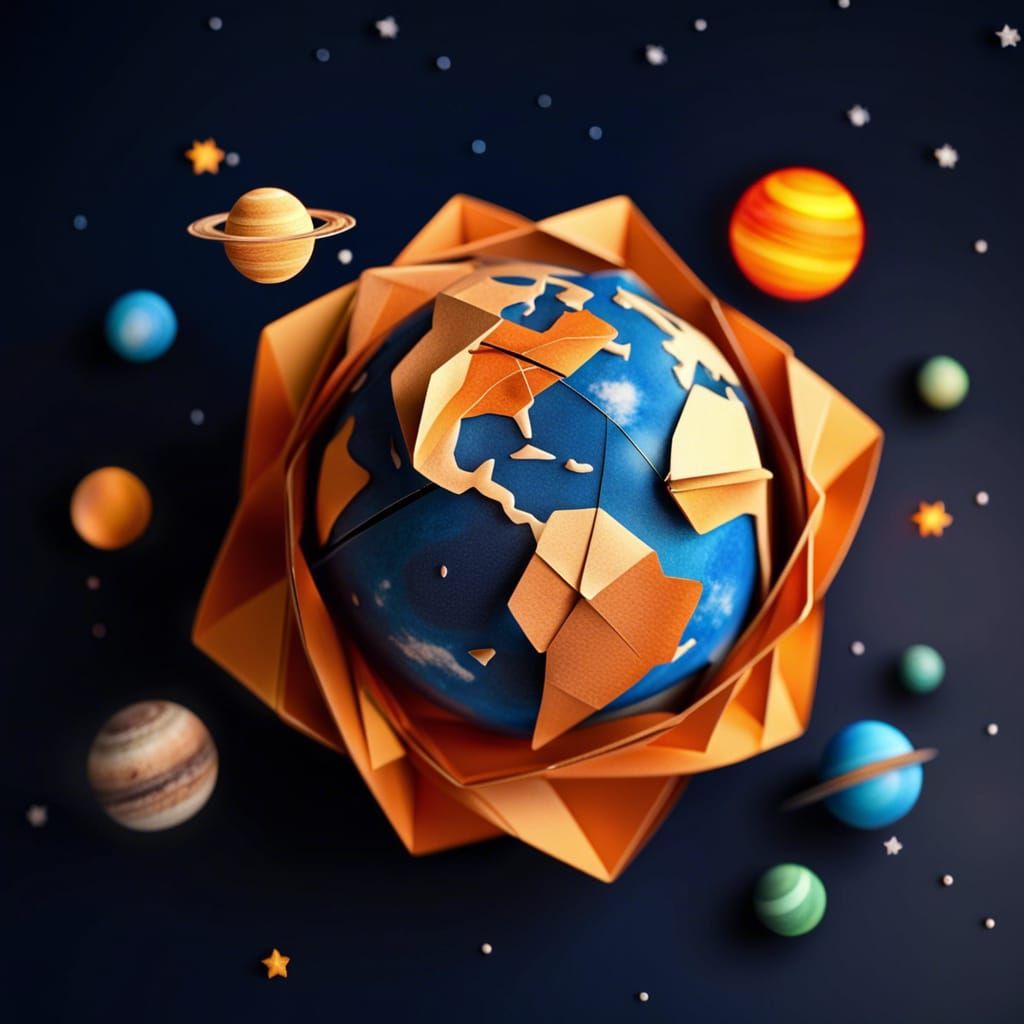 Earth and Solar System as Origami Papercraft