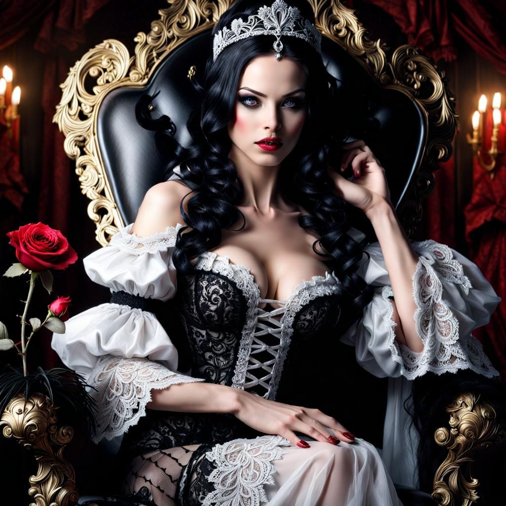Gothic Snow White on Throne: Digital Portrait