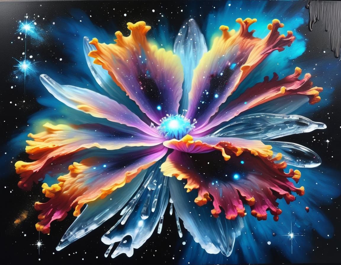 Galactic Nebula Flower Blossoms in Space, Digital Painting