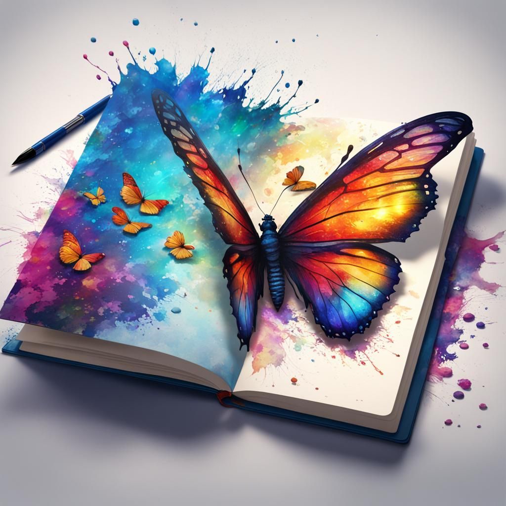 Elegant Butterfly Sketchbook Art in Detailed Matte Style