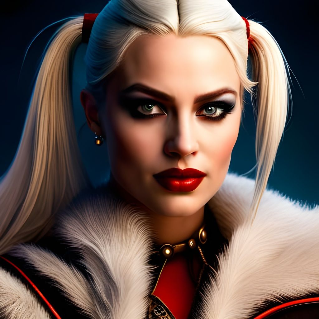 Prehistoric Warrior Harley Quinn Portrait in 8k