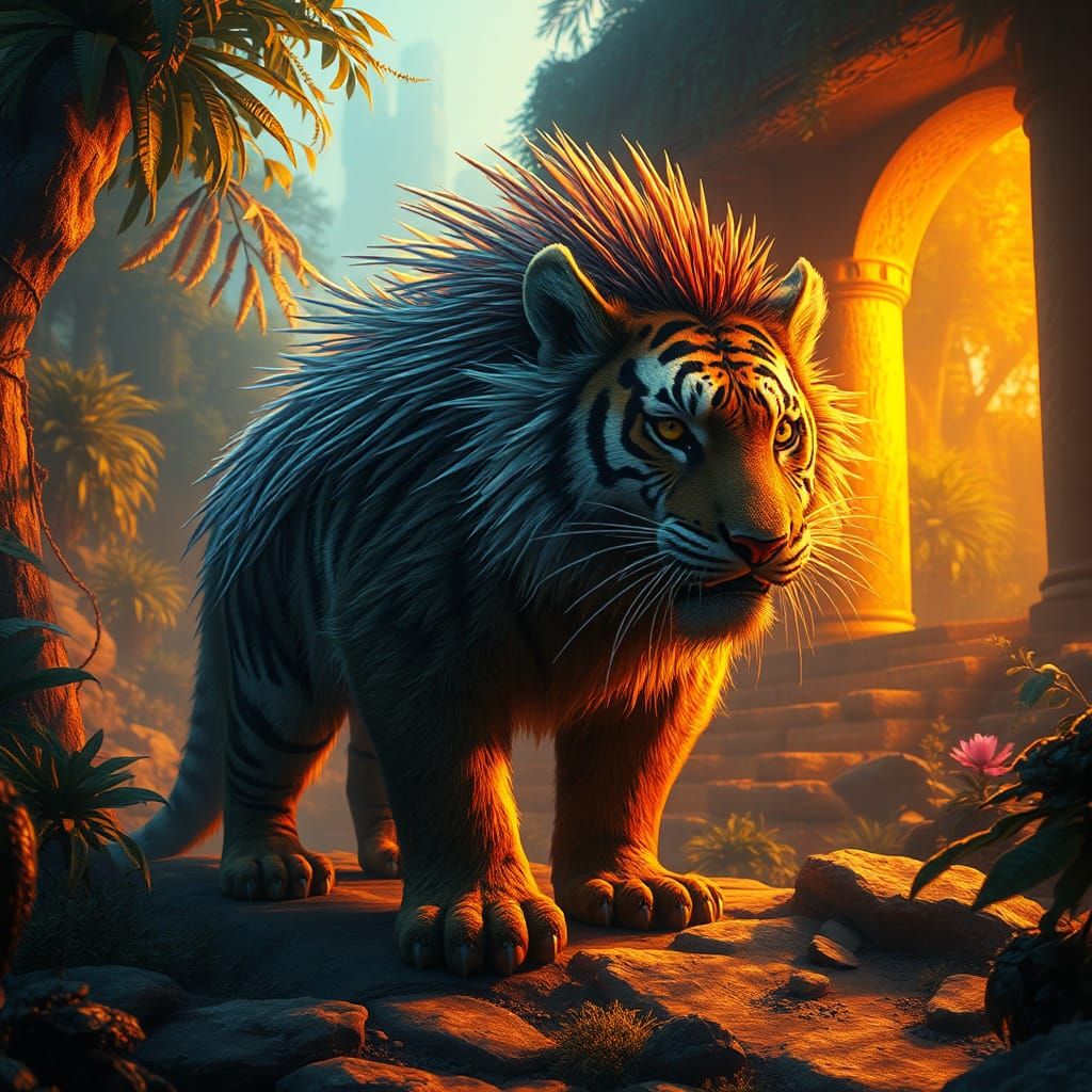 Porcupine Tiger in Mystical Environment