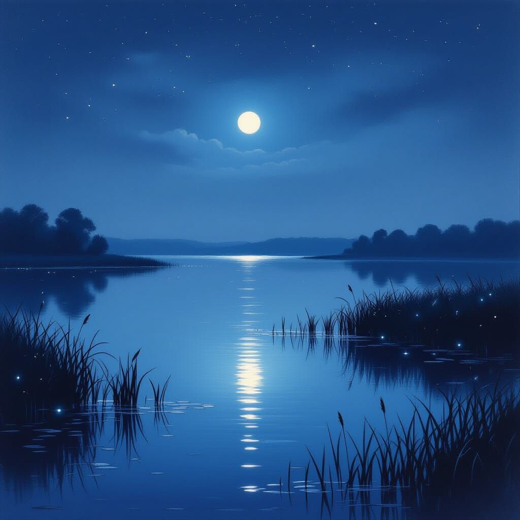 Moonless Lake Nocturne in Deep Blues and Purples